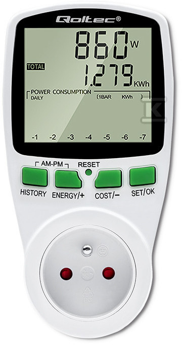 Watomierz Licznik zużycia energii PM0627 z historią pomiaru | 3680W | 16A | LCD 50627
